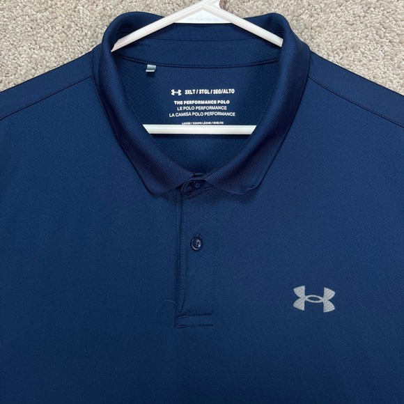 Under Armour Polo Shirt Mens 3XL Tall‎ Navy Blue Loose Fit Performance Golf EUC